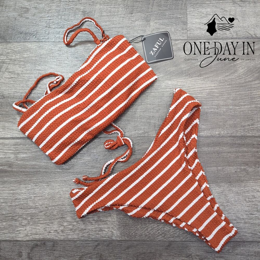 Zaful Textured Bandeau Bikini Swimsuit Size S